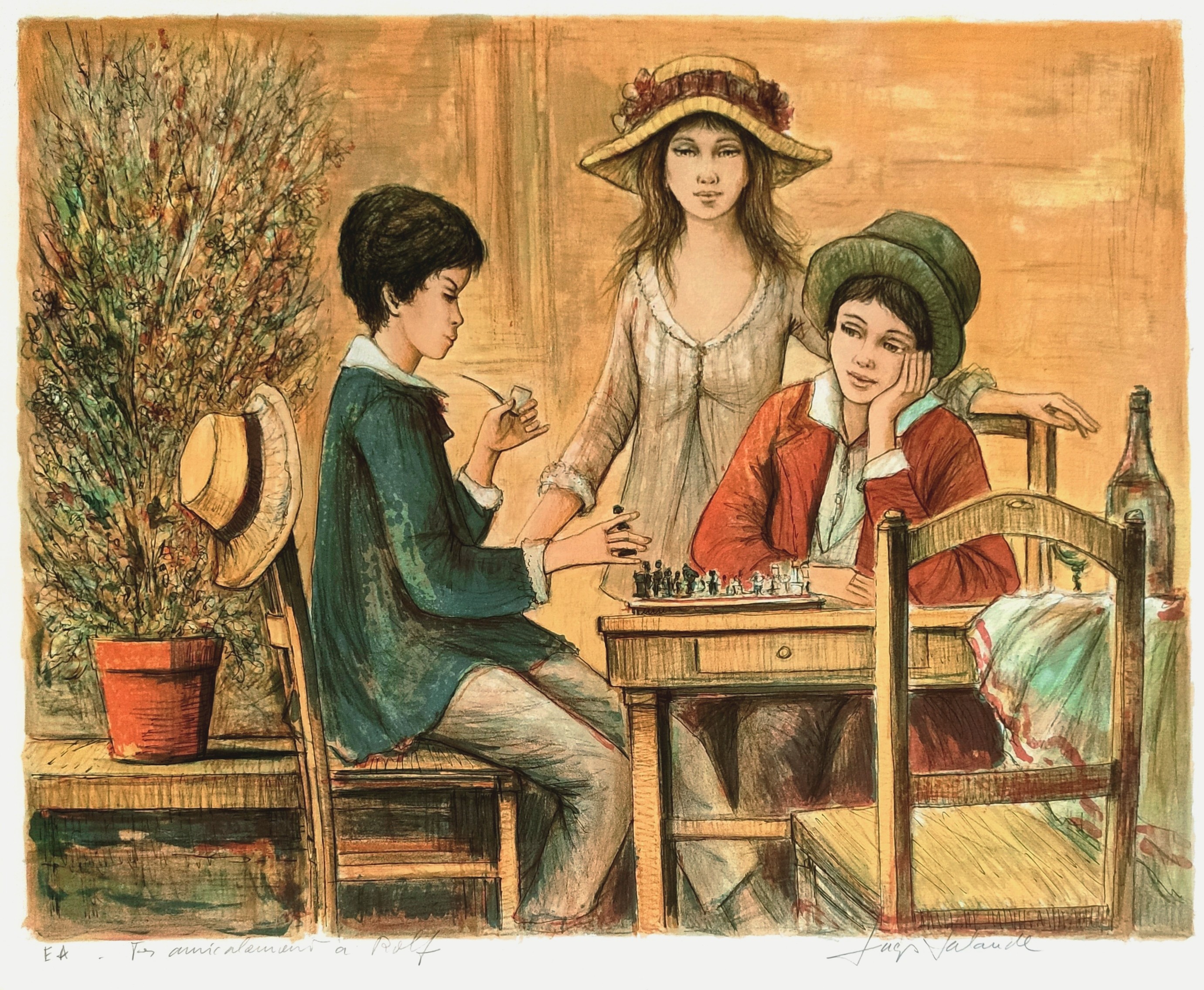 LES JOUEURS D’ECHECSNN - LALANDE Jacques (1921 - ) - Lithographie