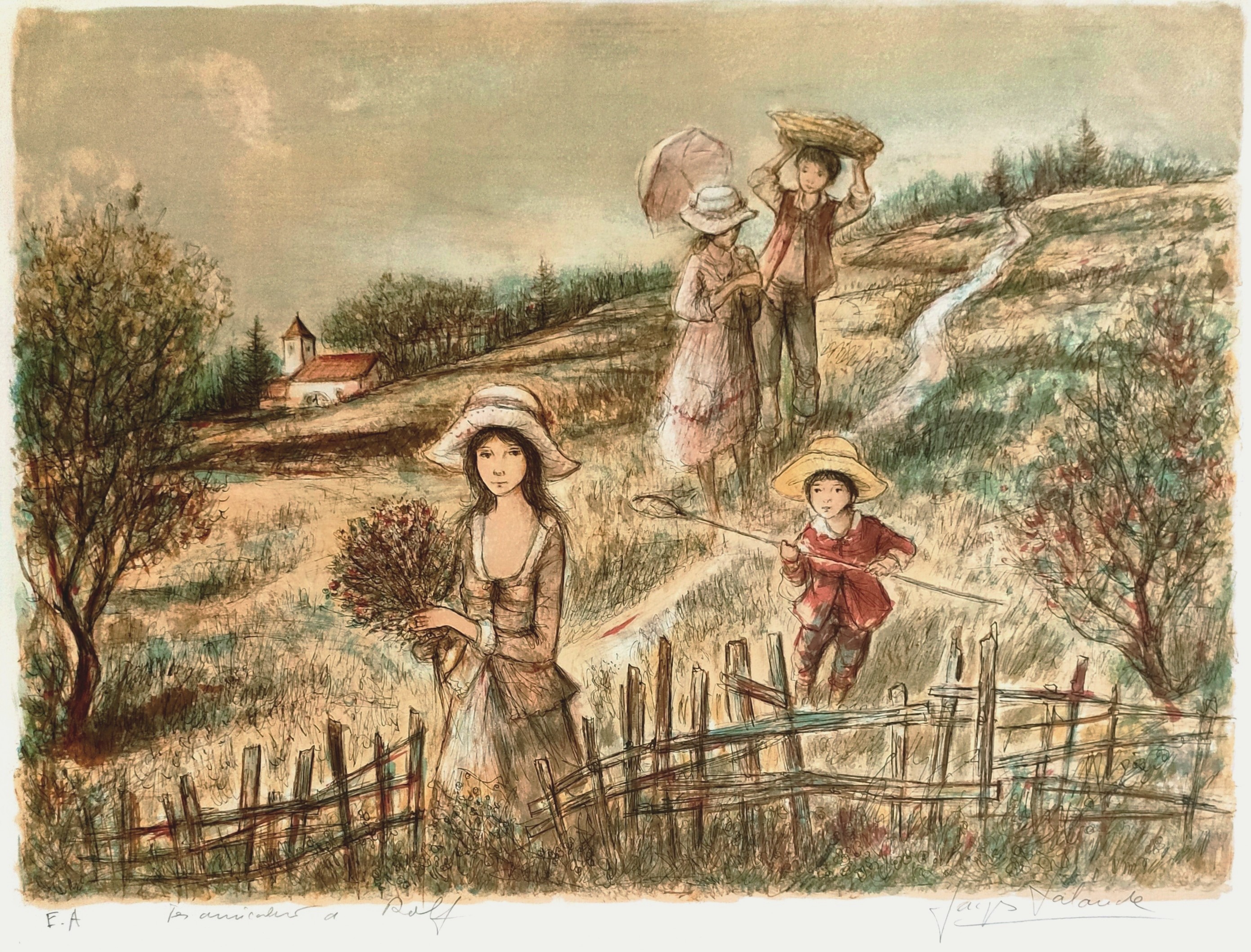 PROMENADE CHAMPETRE - LALANDE Jacques (1921 - ) - Lithographie