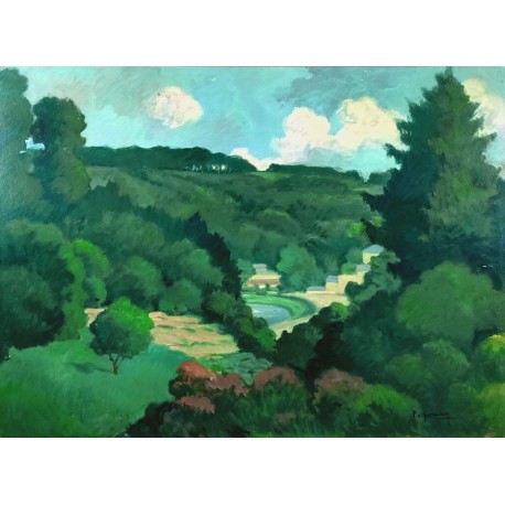 LA SUISSE NORMANDE PETIT LAC EN FORET - PERADON Pierre-Edmond (1893 - 1981) - Huile sur panneau