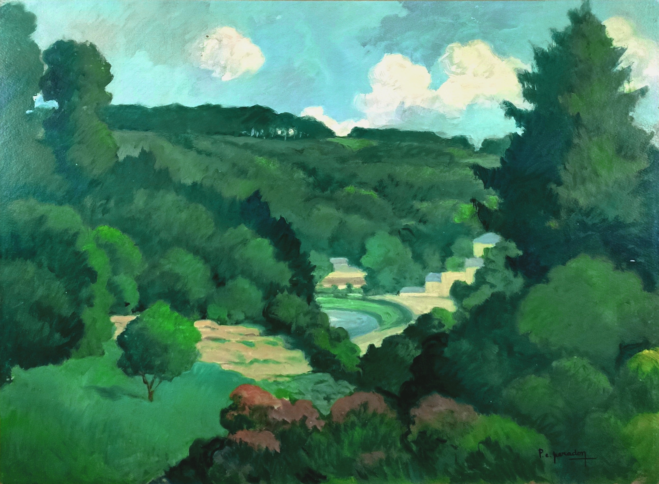 LA SUISSE NORMANDE PETIT LAC EN FORET - PERADON Pierre-Edmond (1893 - 1981) - Huile sur panneau