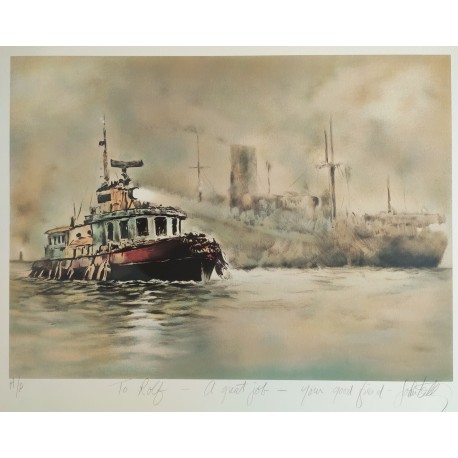 LE REMORQUEUR - ECOLE MODERNE (XXème siècle) - Lithographie