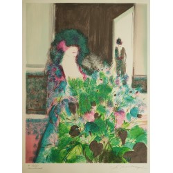FEMME DANS UN PARTERRE DE FLEURS