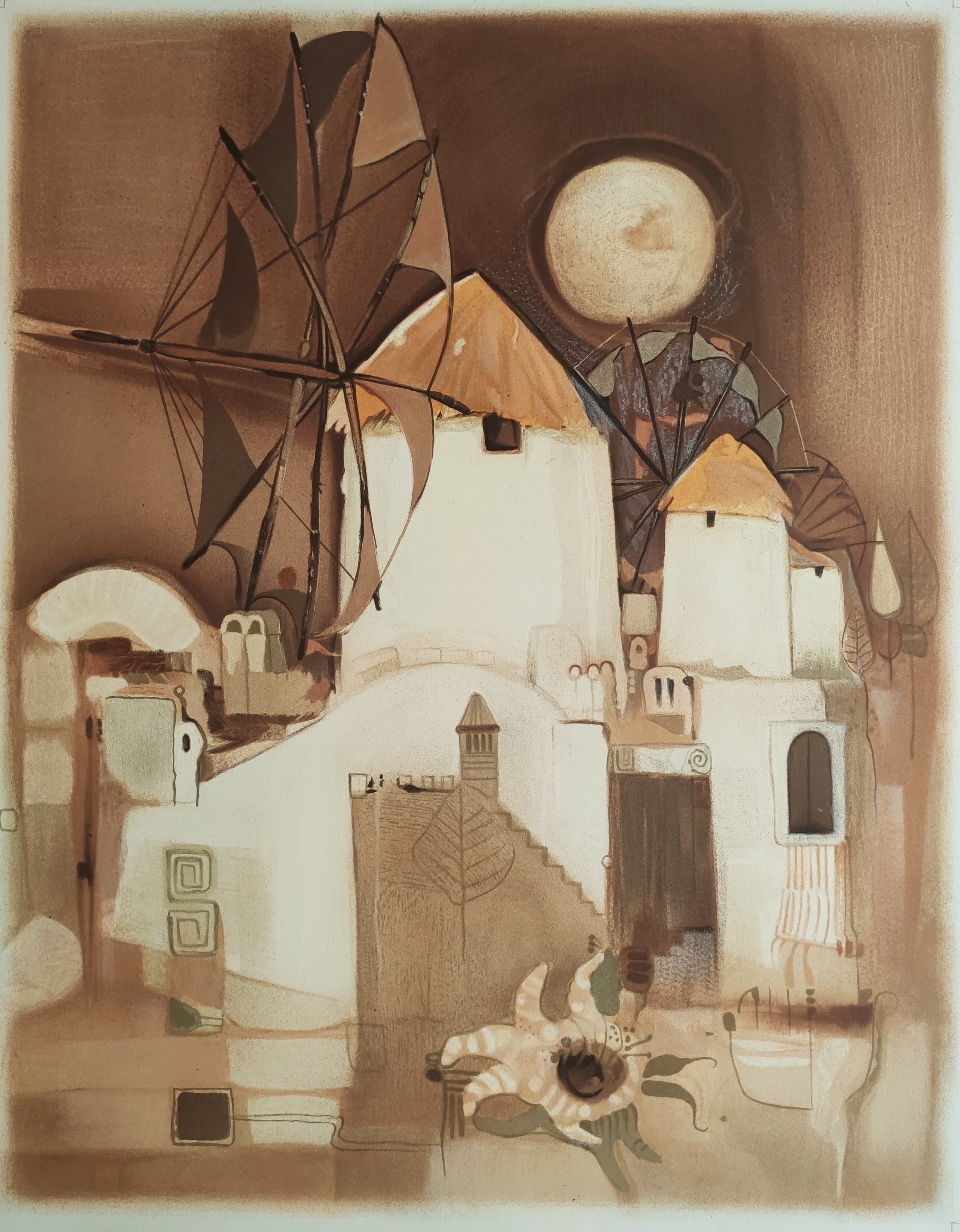 LE MOULIN A VENT - ECOLE MODERNE (XXème siècle) - Lithographie