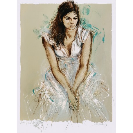 BRUNE À LA ROBE BLANCHE - PECNARD Jacques (1922-2012) - Lithographie