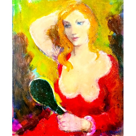 BLONDE AU MIROIR - A.C.A FREMAUX ( 1935-1989 ) - Huile sur toile