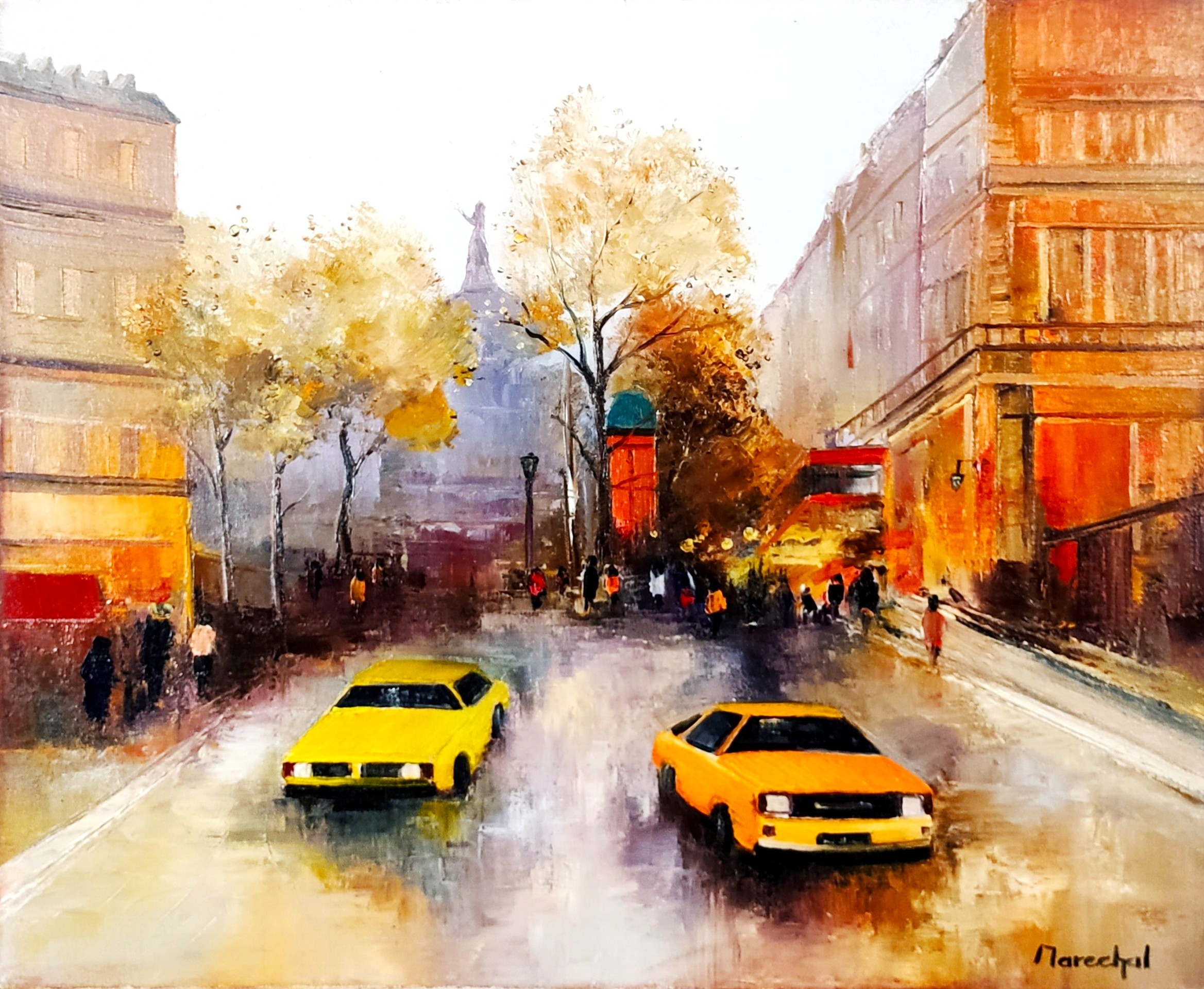 ANIMATION PRES DE LA PLACE DE LA REPUBLIQUE (PARIS) - MARECHAL Francis (1952 - ) - Huile sur toile