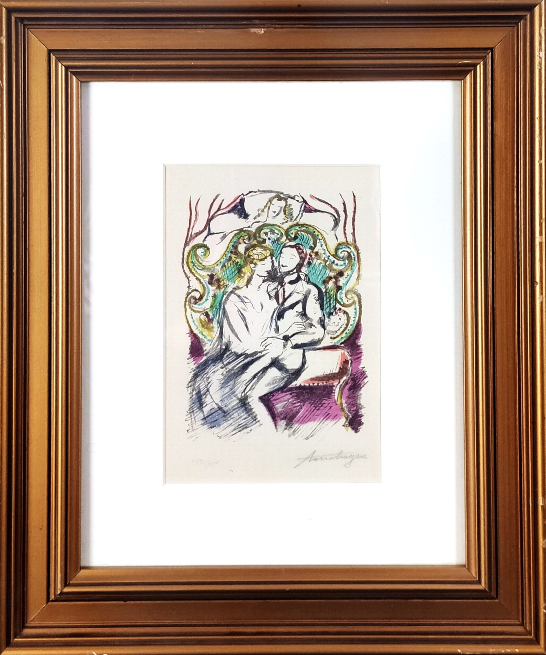 COUPLE AU SALON - TOUCHAGUES Louis (1893 - 1974) - Lithographie