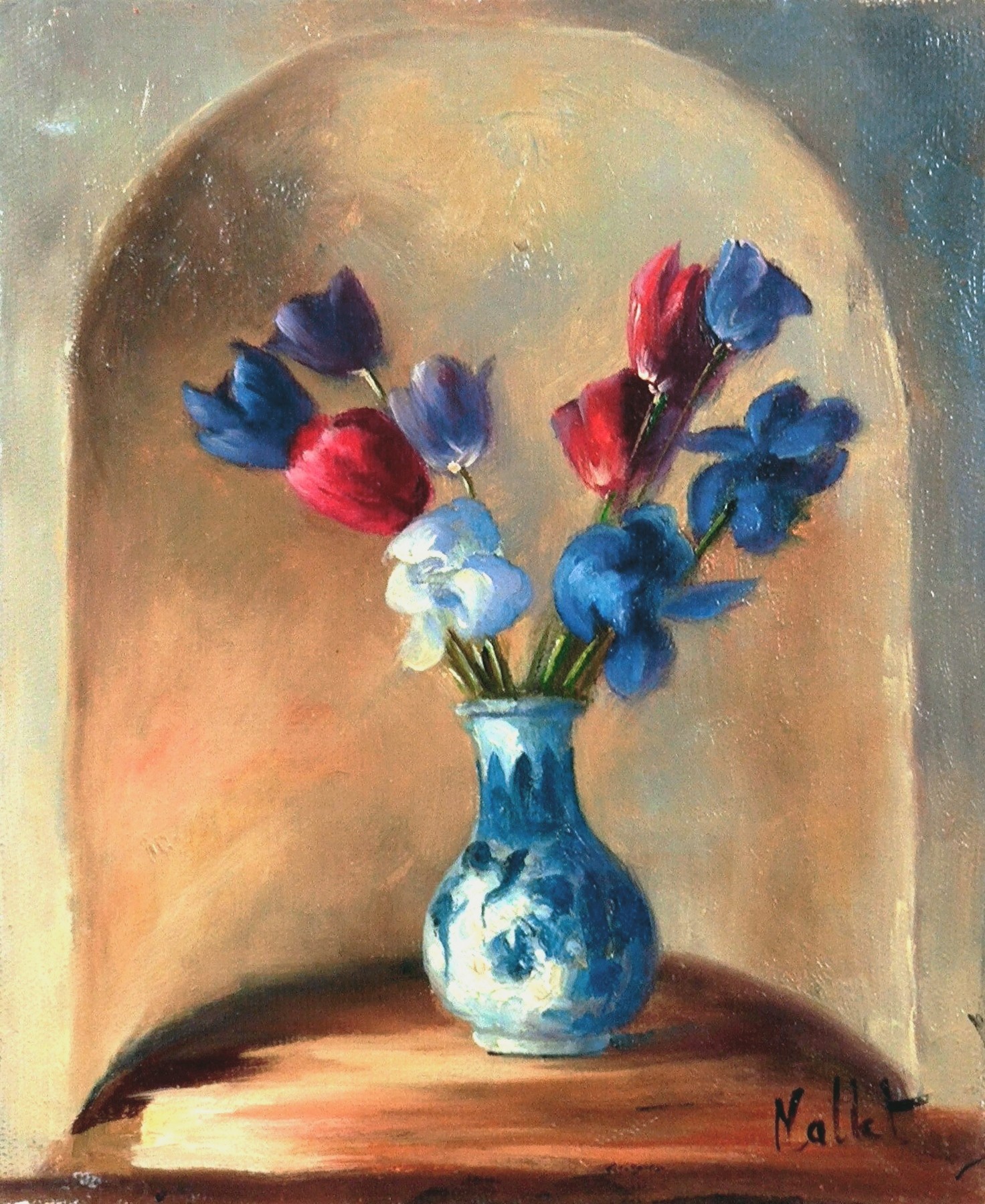 BOUQUET TRICOLORE - MALLET Edouard (XXème siècle) - Huile sur toile