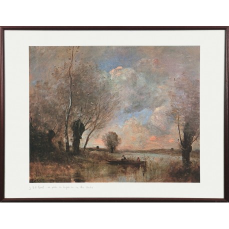 LA PECHE EN BARQUE AU PRES DES SAULES - COROT Jean-Baptiste (d'après) (1796 - 1875) - Print