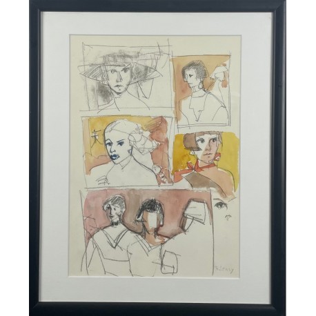 PORTRAITS FEMININS - LEROY René ( 1931 - ) - Technique mixte