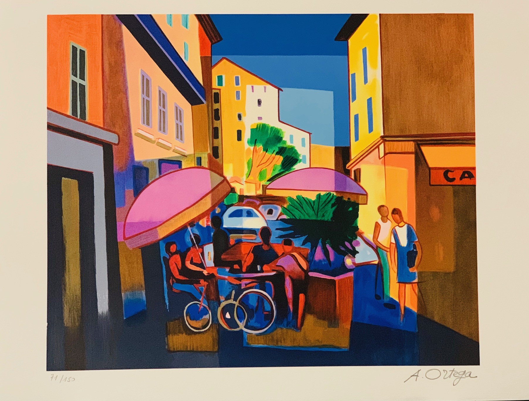 TERRASSE OMBRAGEE A ANTIBES - Lithographie - ORTEGA Aurélien (1926-2014)