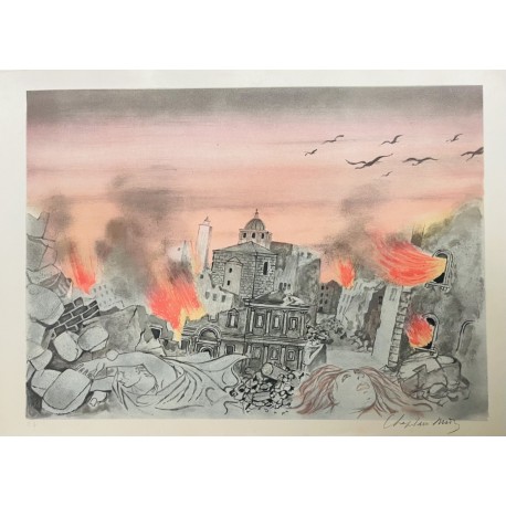 LA VILLE EN FEU - CHAPELAIN-MIDY Roger (1904-1992) - Lithographie