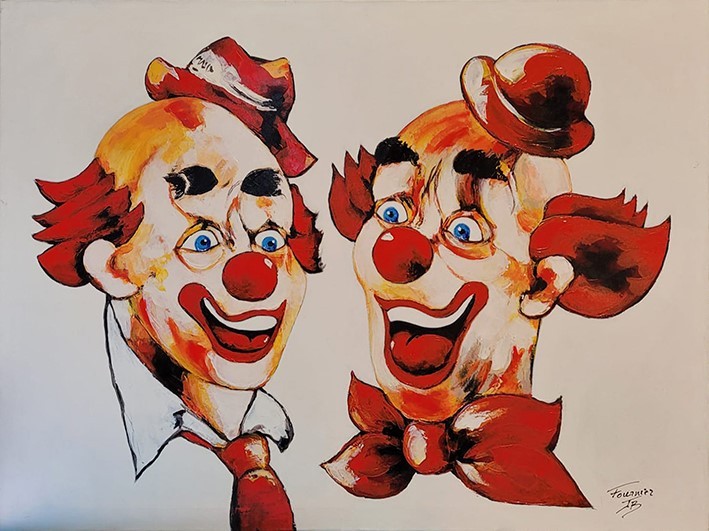 LES DEUX CLOWNS - FOURNIER Jean-Baptiste (1959 - ) - Huile sur toile