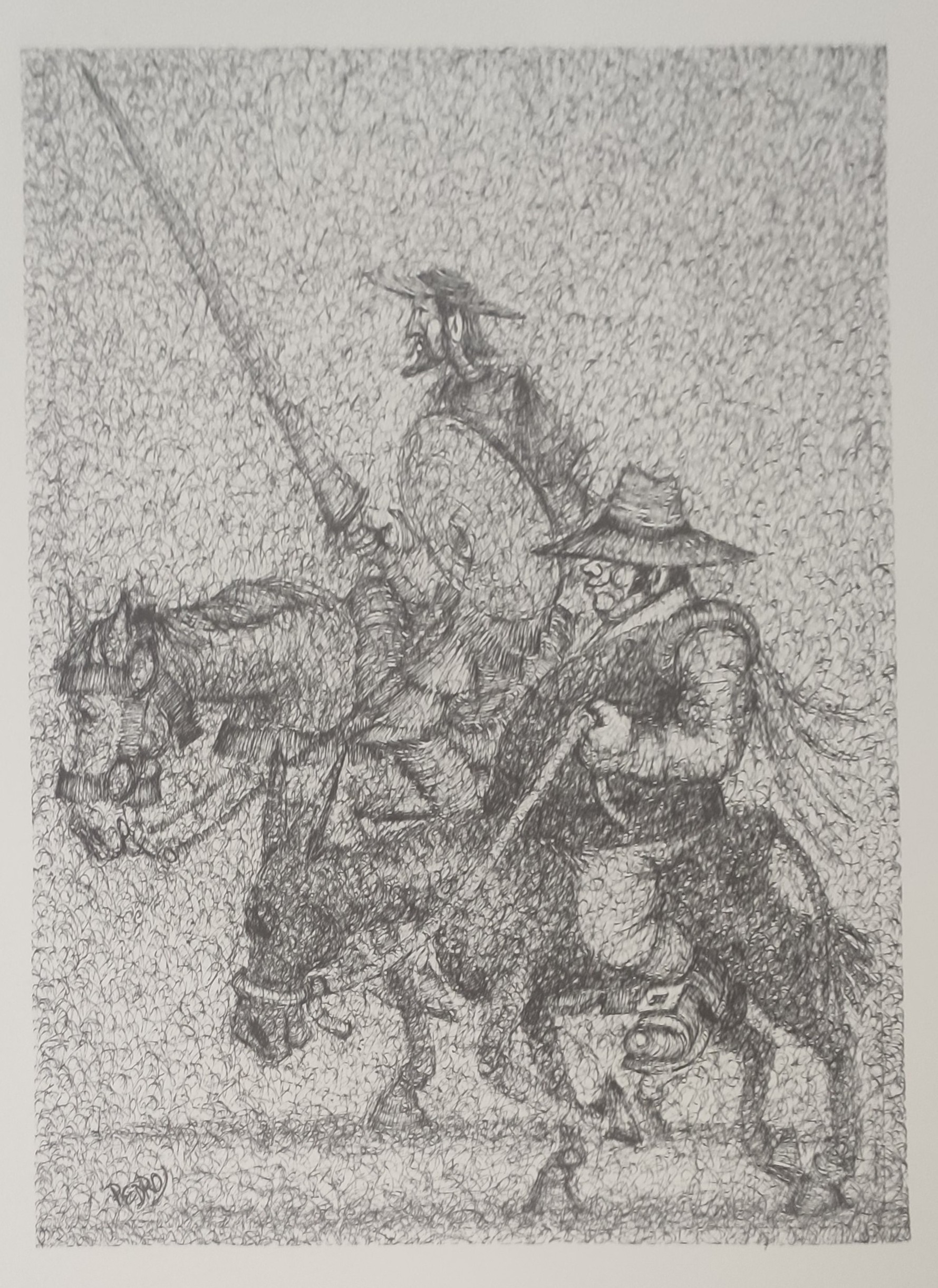 DON QUICHOTE ET SANCHO PANZA - PEDRO (XX ème siècle) - Lithographie