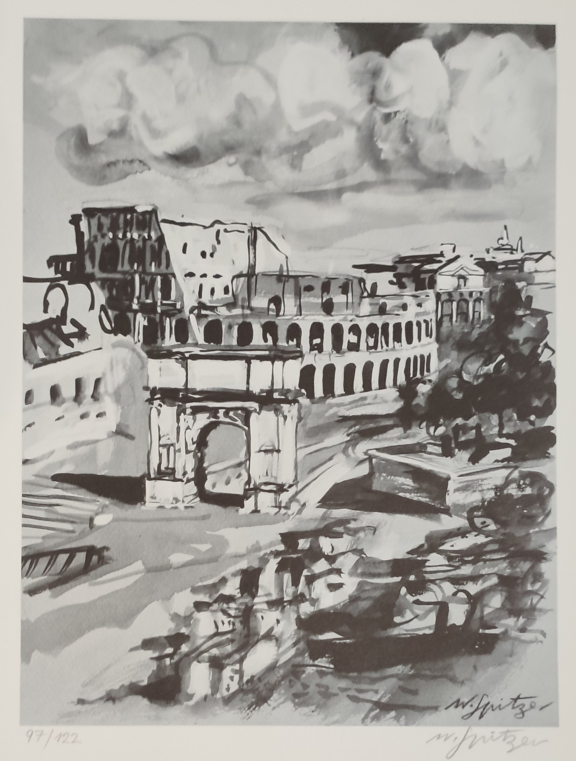 LES RUINES - SPITZER Walter (1927 - ) - Lithographie