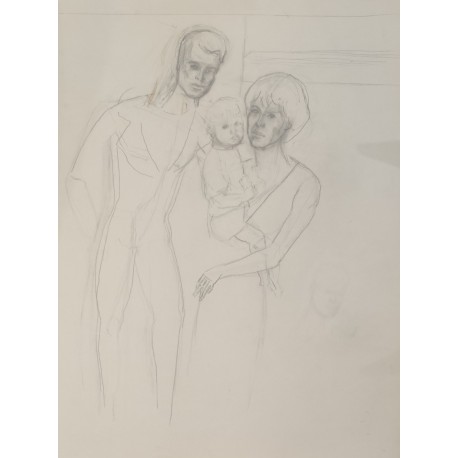 COUPLE AVEC ENFANT - LAMBERT Georges (1919 - 1998) - Dessin
