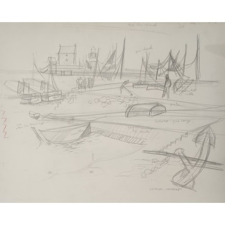 PORT DE PECHE - LAMBERT Georges (1919 - 1998) - Dessin