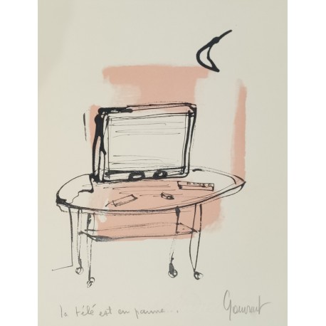LA TELE EST EN PANNE - GOUVRANT Gérard (1946 - ) - Huile sur papier