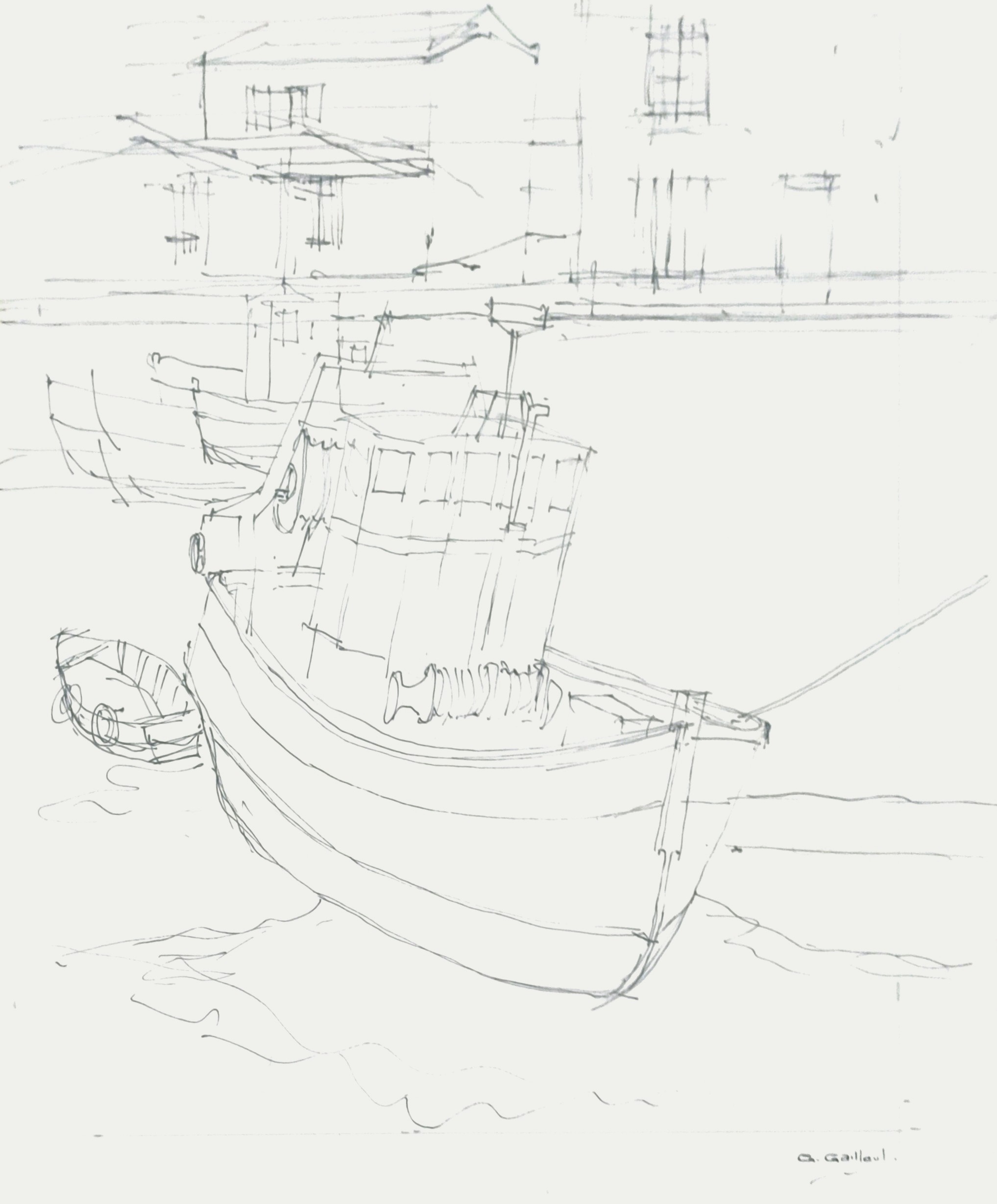 BATEAU À MARÉE BASSE - GAILLEUL Georges (1924 - 2001) - Dessin