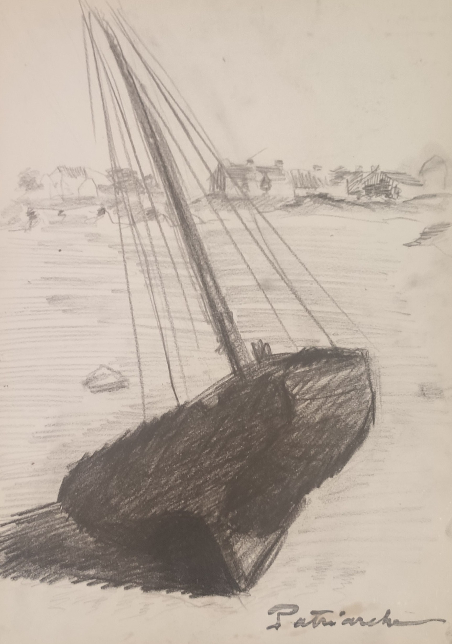 BATEAU ECHOUE - PATRIARCHE Gustave (1909-2001) - Dessin