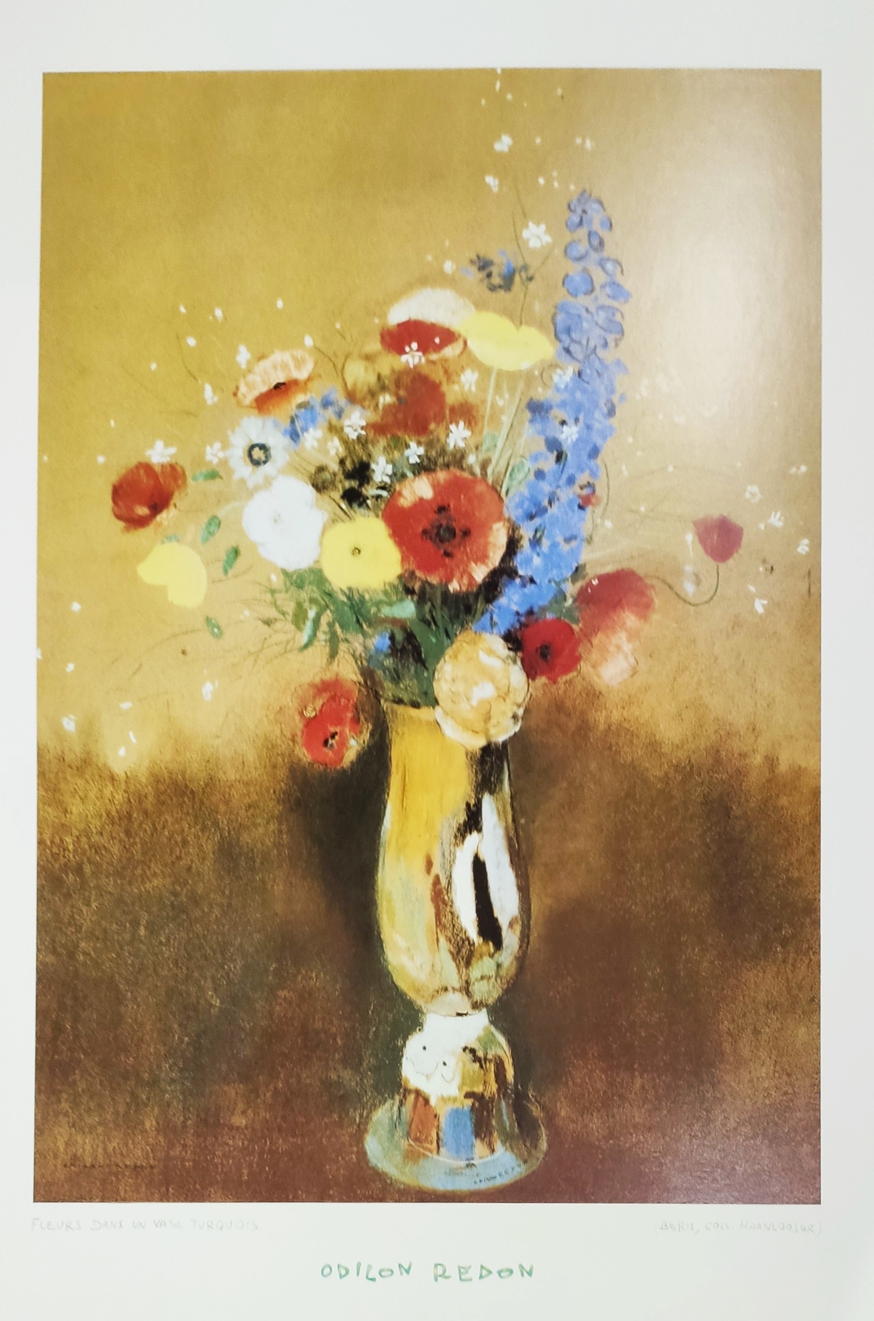 FLEURS DANS UN VASE TURQUOISE - REDON Odilon (1840 - 1916) - Print