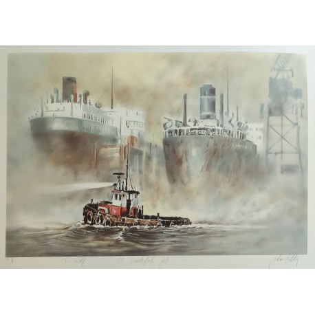 LE REMORQUEUR - ECOLE MODERNE (XXème siècle) - Lithographie
