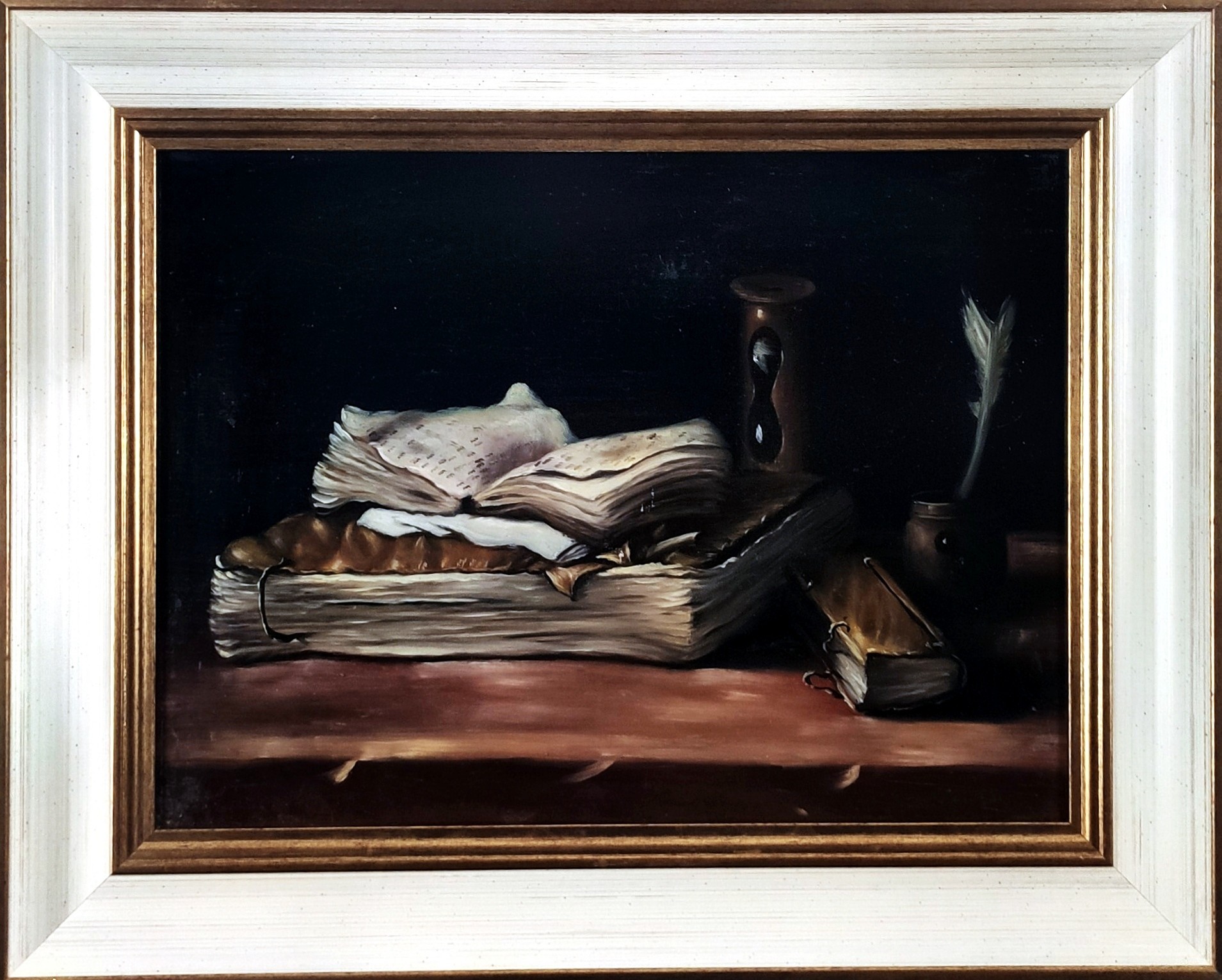 NATURE MORTE AU LIVRE - MOREAU Nicolas (XXème siècle) - Huile sur panneau