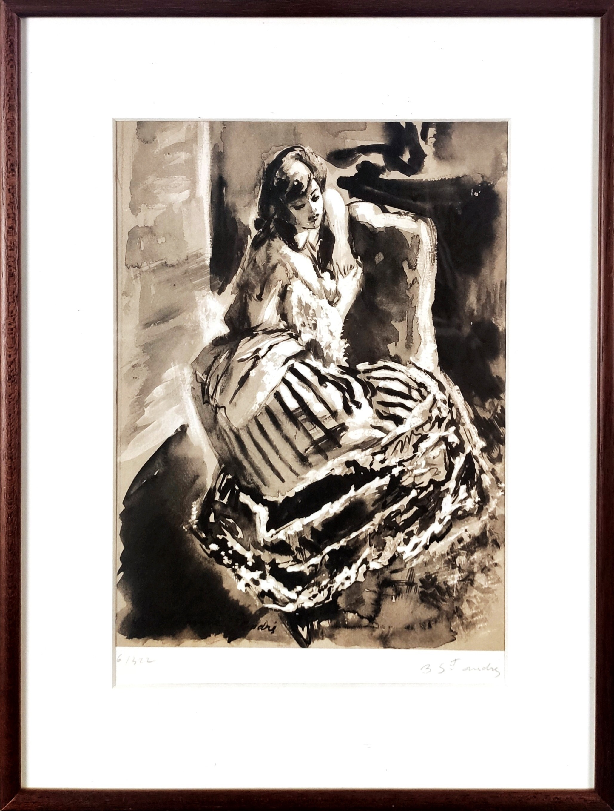 FEMME A LA CRINOLINE - BERTHOMME SAINT-ANDRE Louis (1905 - 1977) - Lithographie
