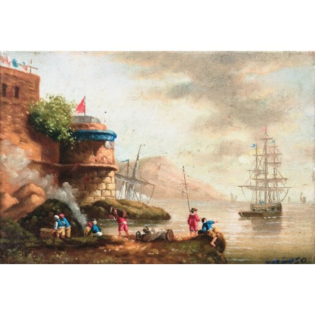 LE PETIT PECHEUR - ECOLE MODERNE (XXème siècle) - Huile sur toile