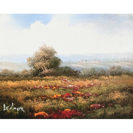 CHAMP DE COQUELICOTS - LEDOUX Fernand (XX ème siècle) - Huile sur toile