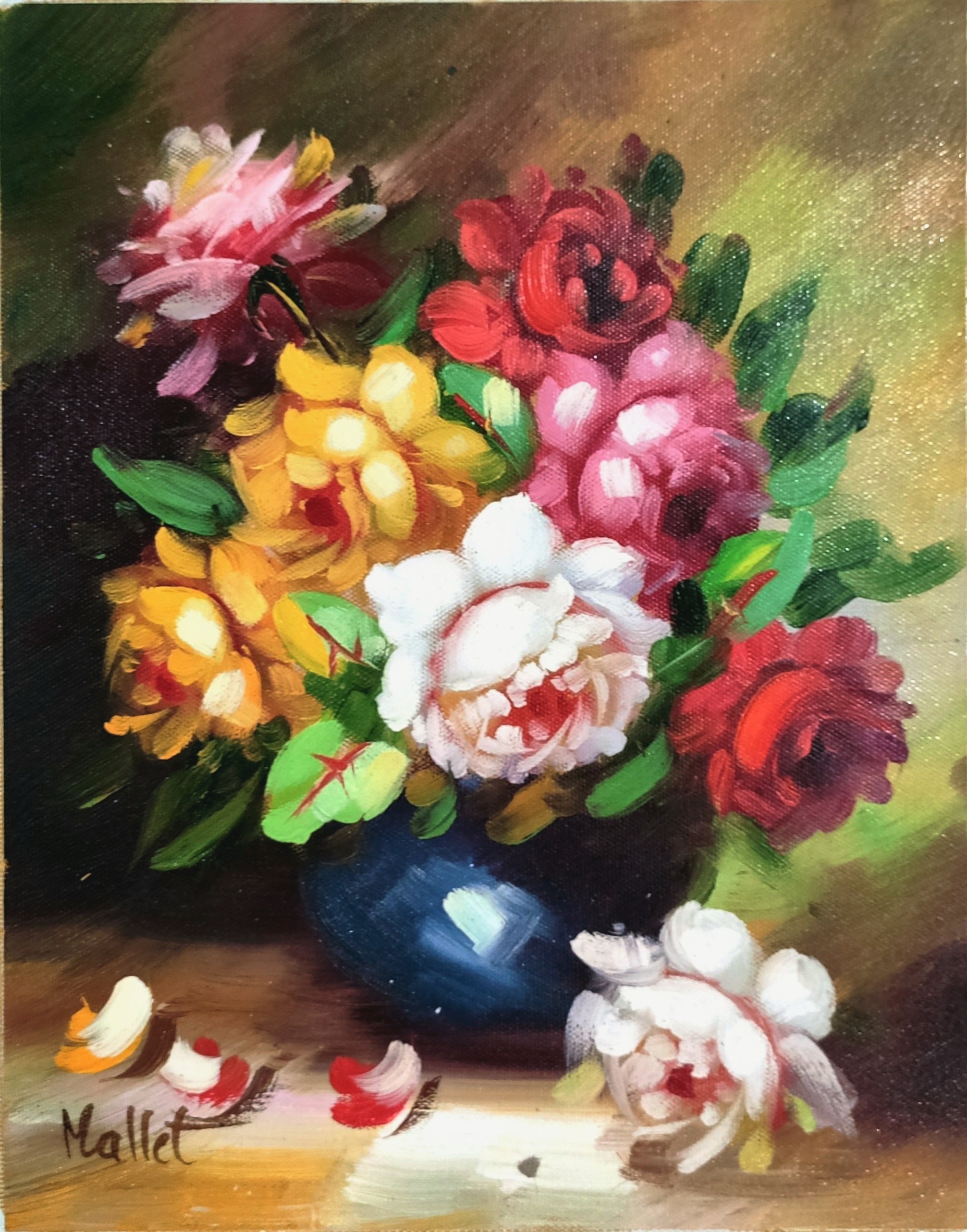 FLEURS - MALLET Edouard (XXème siècle) - Huile sur toile