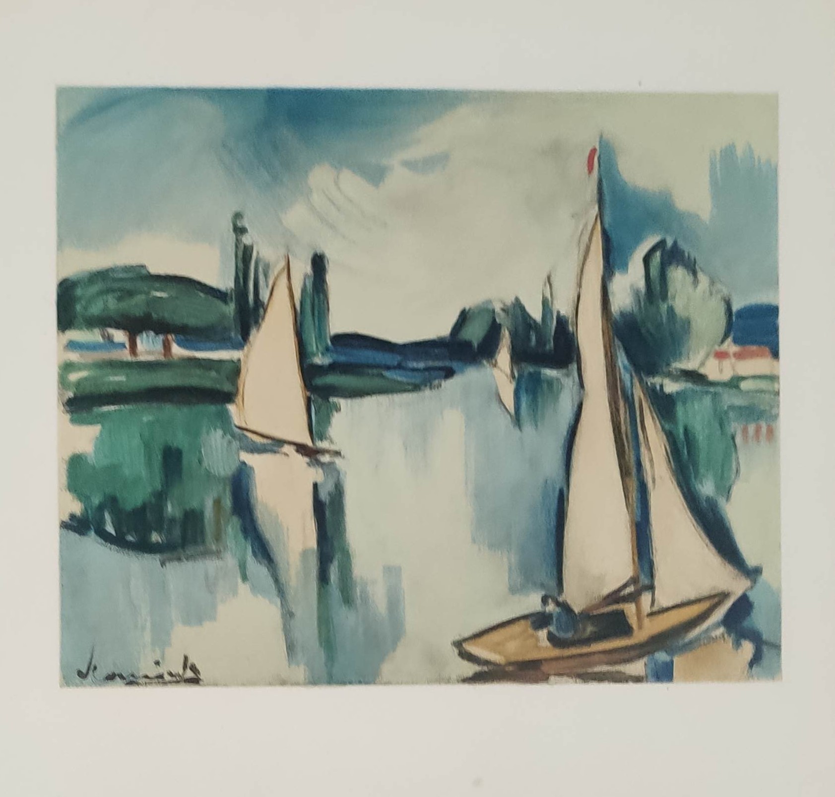 VOILIERS SUR LA SEINE - VLAMINCK Maurice De (1876-1958) - Lithographie