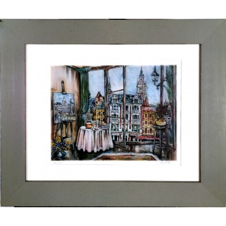 VUE GRAND PLACE DE LILLE - DUMONT Claude (1938 - ) - Granolithographie