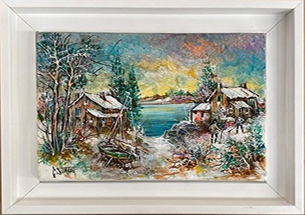 NEIGE SUR LE LACNEIGE SUR LE LAC - DUMONT Claude (1938 - ) - Huile sur toile