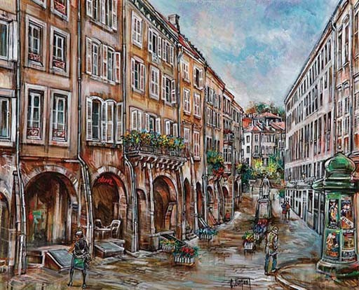 METZ - LES ARCADES DE LA PLACE SAINT LOUIS - DUMONT Claude (1938 - ) - Huile sur toile