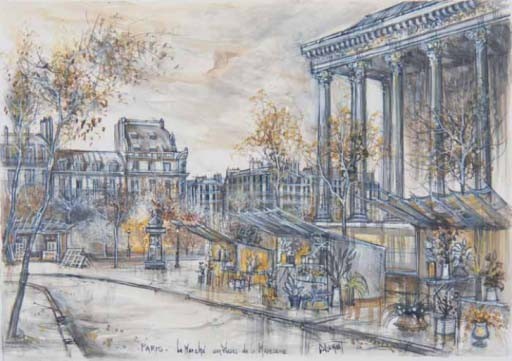 PARIS LE MARCHE AUX FLEURS DE LA MADELEINE - DUMONT Claude (1938 - ) - Acrylique