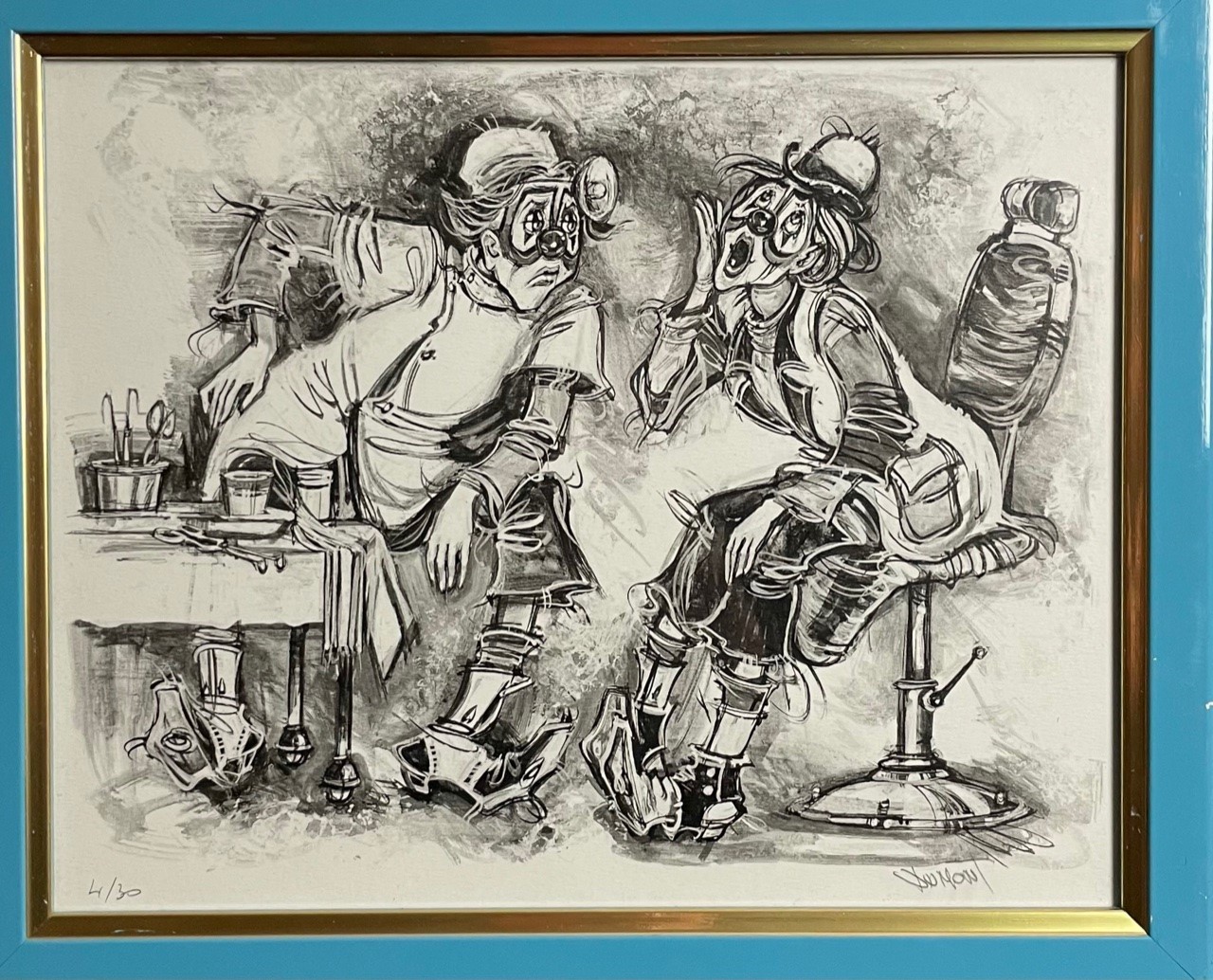 LE CLOWN-DENTISTE ET LA CHIQUE DU CLOWN - DUMONT Claude (1938 - ) - Granolithographie