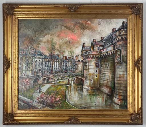 NANTES : L ENTREE DU CHATEAU DES DUCS DE BRETAGNE - DUMONT Claude (1938 - ) - Huile sur toile