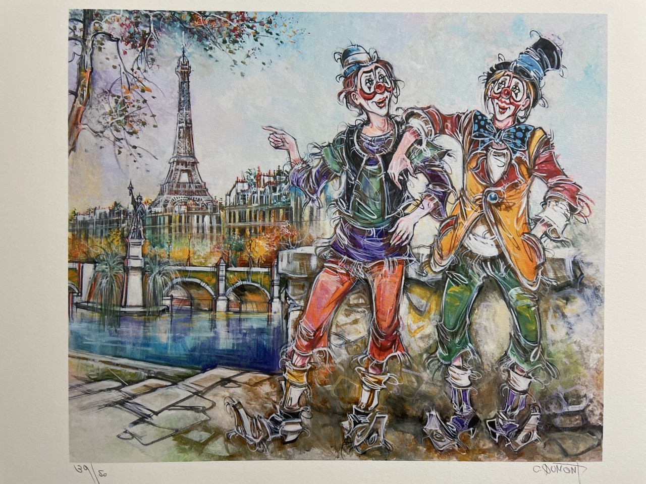 DEUX CLOWNS À PARIS - DUMONT Claude (1938 - ) - Granolithographie