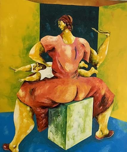 LA FESSEE - COOK Juan (1948 - ) - Huile sur toile