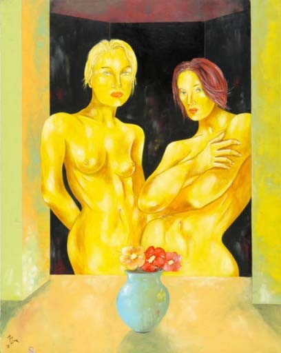 LES DEUX SOEURS - COOK Juan (1948 - ) - Huile sur toile