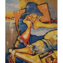 BLONDE AU CHAPEAU BLEU