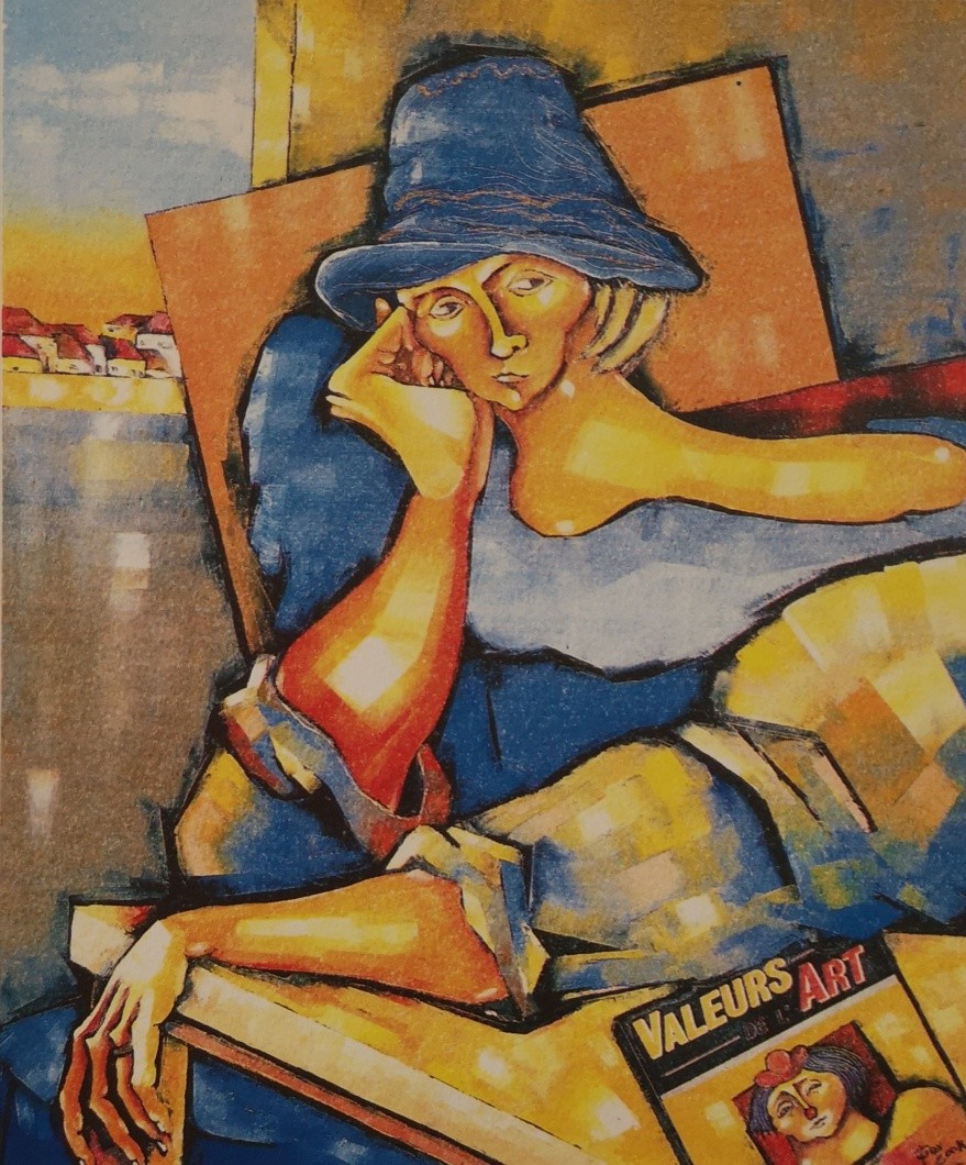 BLONDE AU CHAPEAU BLEU - COOK Juan (1948 - ) - Granolithographie