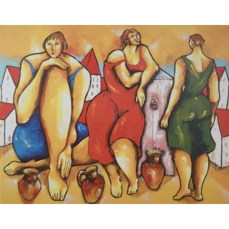 FEMMES À LA SOURCE - COOK Juan (1948 - ) - Granolithographie