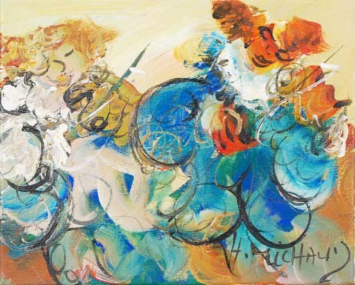 DUO BLANC BLEU - MICHAUD Herick (1954 - ) - Huile sur toile