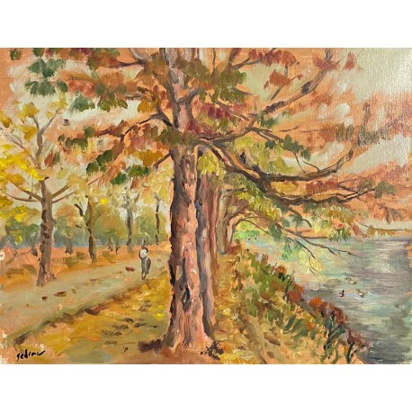 BORD DU CANAL EN AUTOMNE, Huile sur toile par Marina SEDRAC