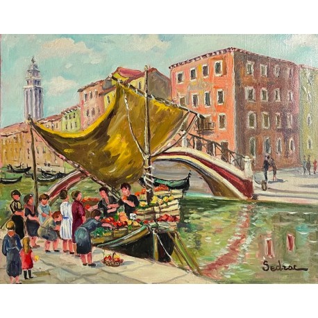 LE MARCHAND DE FRUITS A VENISE, Huile sur toile par Marina SEDRAC