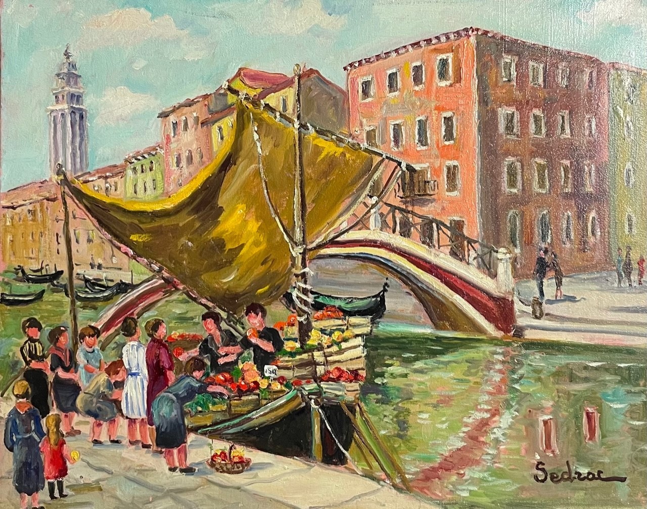 LE MARCHAND DE FRUITS A VENISE, Huile sur toile par Marina SEDRAC