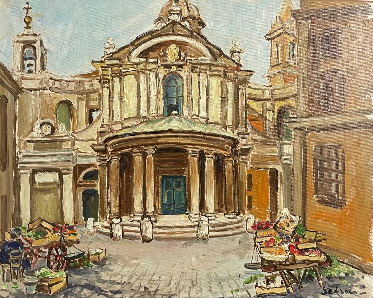 MARCHE DEVANT LA BASILIQUE, Huile sur toile par Marina SEDRAC