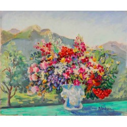 VASE FLEURI DEVANT LES MONTAGNES